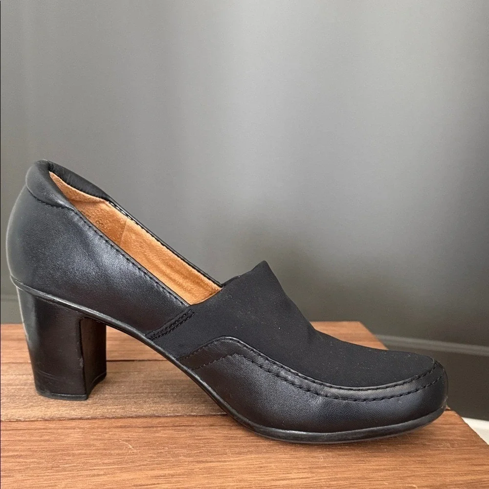 Naturalizer Womens Black Leather Fabric Slip On Block Heel Pumps‎ Shoes Comfort